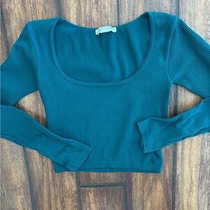 Zara Teal Long Sleeve Ribbed Top